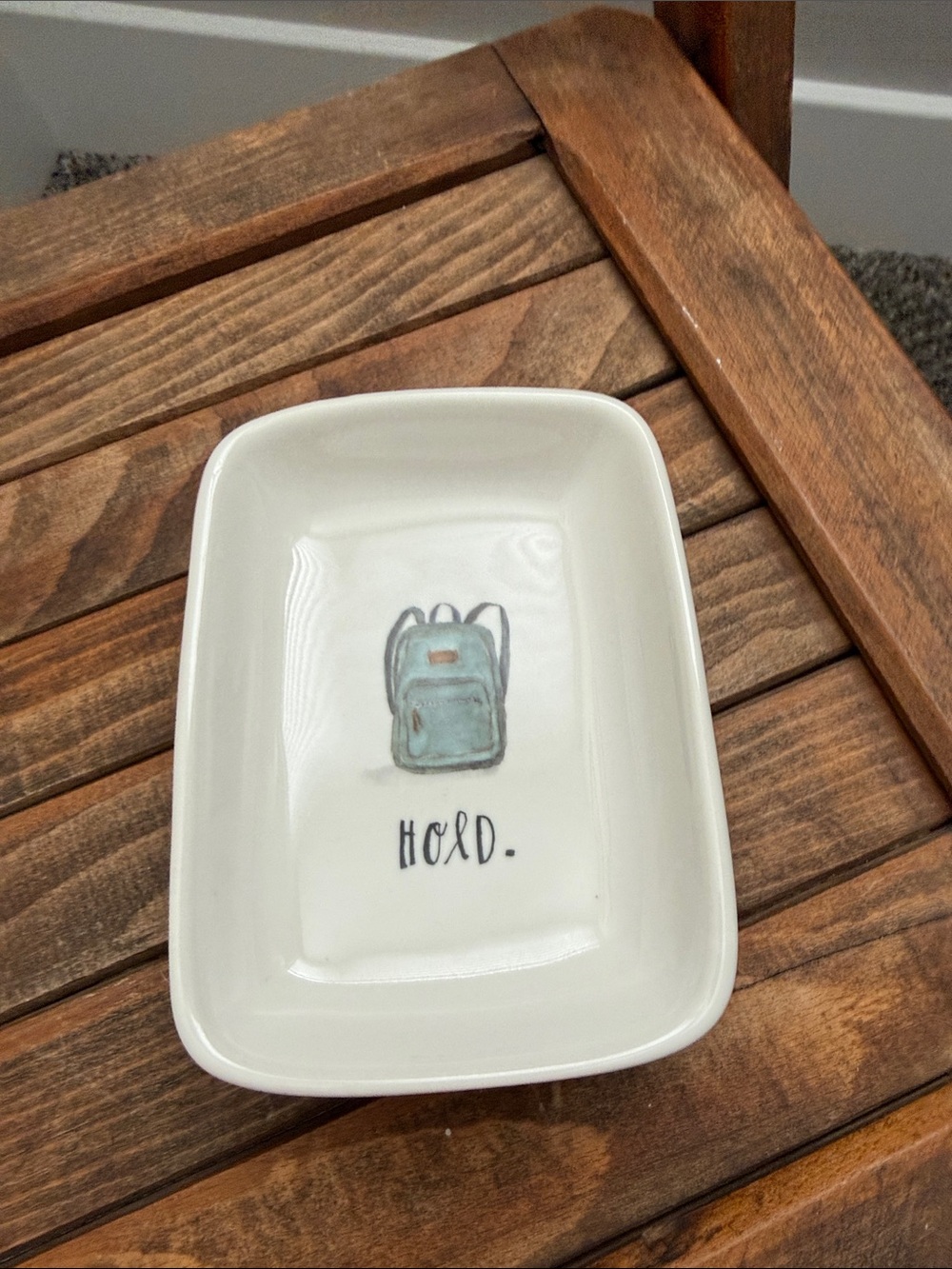 Rae Dunn White Trinket Dish with Mint Blue Backpack